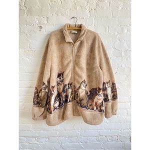 Vintage 90s Brown Fleece Cats Jacket